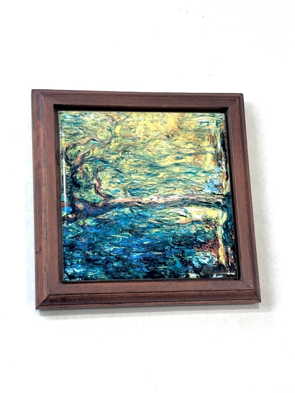 Trivet with High-Gloss Ceramic Tile Painting of Monets Painting Weeping Willow